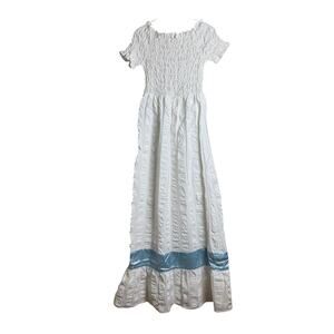 Mindy Malone VINTAGE Ruched Short Sleeve Blue Lace Semi Formal Dress Size MEDIUM